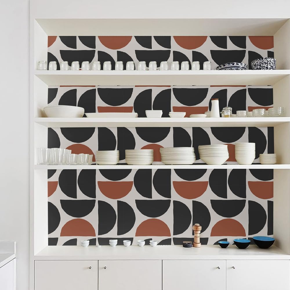 VistaPalette Papel tapiz autoadhesivo con diseño geométrico moderno, de 18 x 236 pulgadas, color marrón, amarillo y gris, extraíble, para cocina,