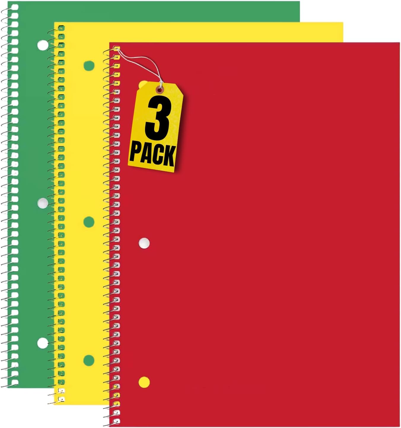 1InTheOffice Cuaderno espiral con rayas anchas de 3 materias 8 x 10.5, 120 hojas, colores surtidos, paquete de 3
