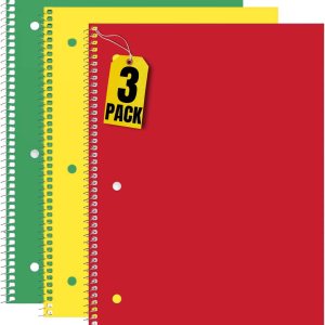 1InTheOffice Cuaderno espiral con rayas anchas de 3 materias 8 x 10.5, 120 hojas, colores surtidos, paquete de 3 1InTheOffice Cuaderno espiral con rayas anchas de 3 materias 8 x 10.5, 120 hojas, colores surtidos, paquete de 3