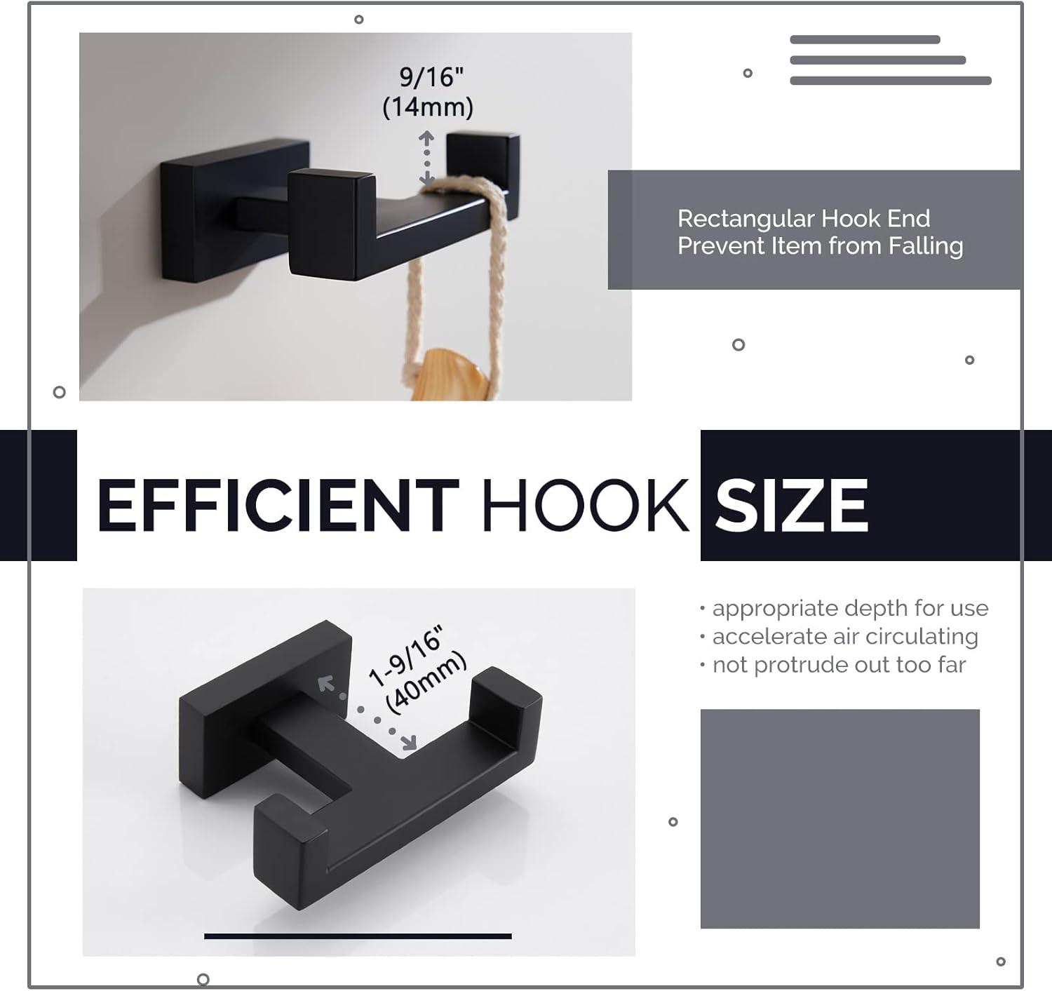 Paquete de ganchos dobles para toallas con soporte para papel higiénico (negro mate)