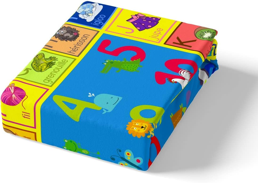 Juego de sábanas de aprendizaje educativo para niños y niñas, con números ABC, con formas del alfabeto, sábana bajera para niños pequeños, ultra
