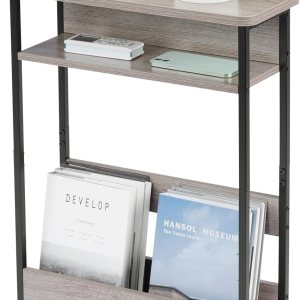 Mesa auxiliar estrecha vintage con estante de almacenamiento, mesa auxiliar delgada de 3 niveles, mesa de sofá moderna para espacios estrechos y Mesa auxiliar estrecha vintage con estante de almacenamiento, mesa auxiliar delgada de 3 niveles, mesa de sofá moderna para espacios estrechos y