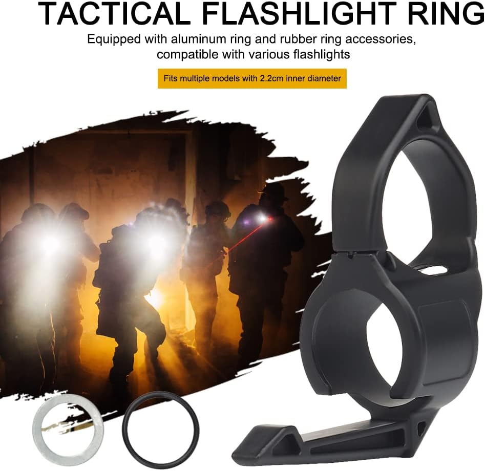 Soporte de anillo de linterna táctica de 1 pulgada con clip de bolsillo para Airsoft Paintball Caza Gear Accesorios (negro)