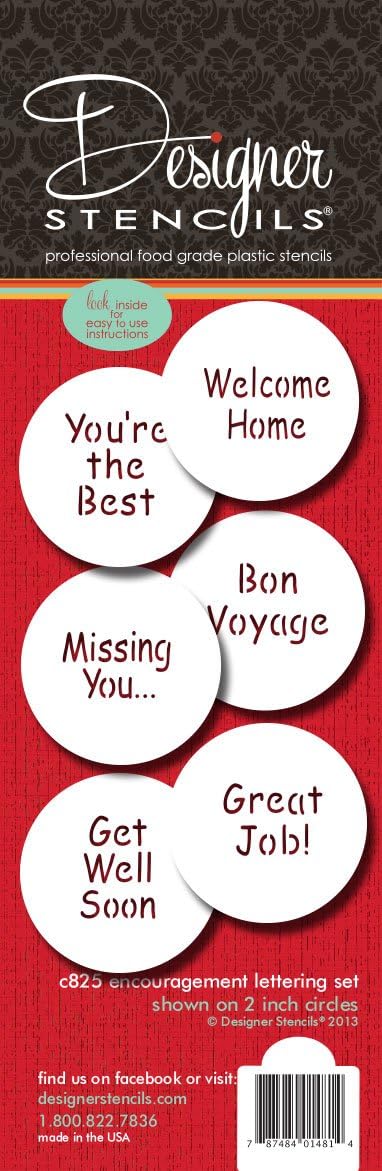 Designer Stencils Juego de plantillas de galletas con letras de estímulo, (eres el mejor – bienvenido a casa – gran trabajo – BON VOYAGE – Falta