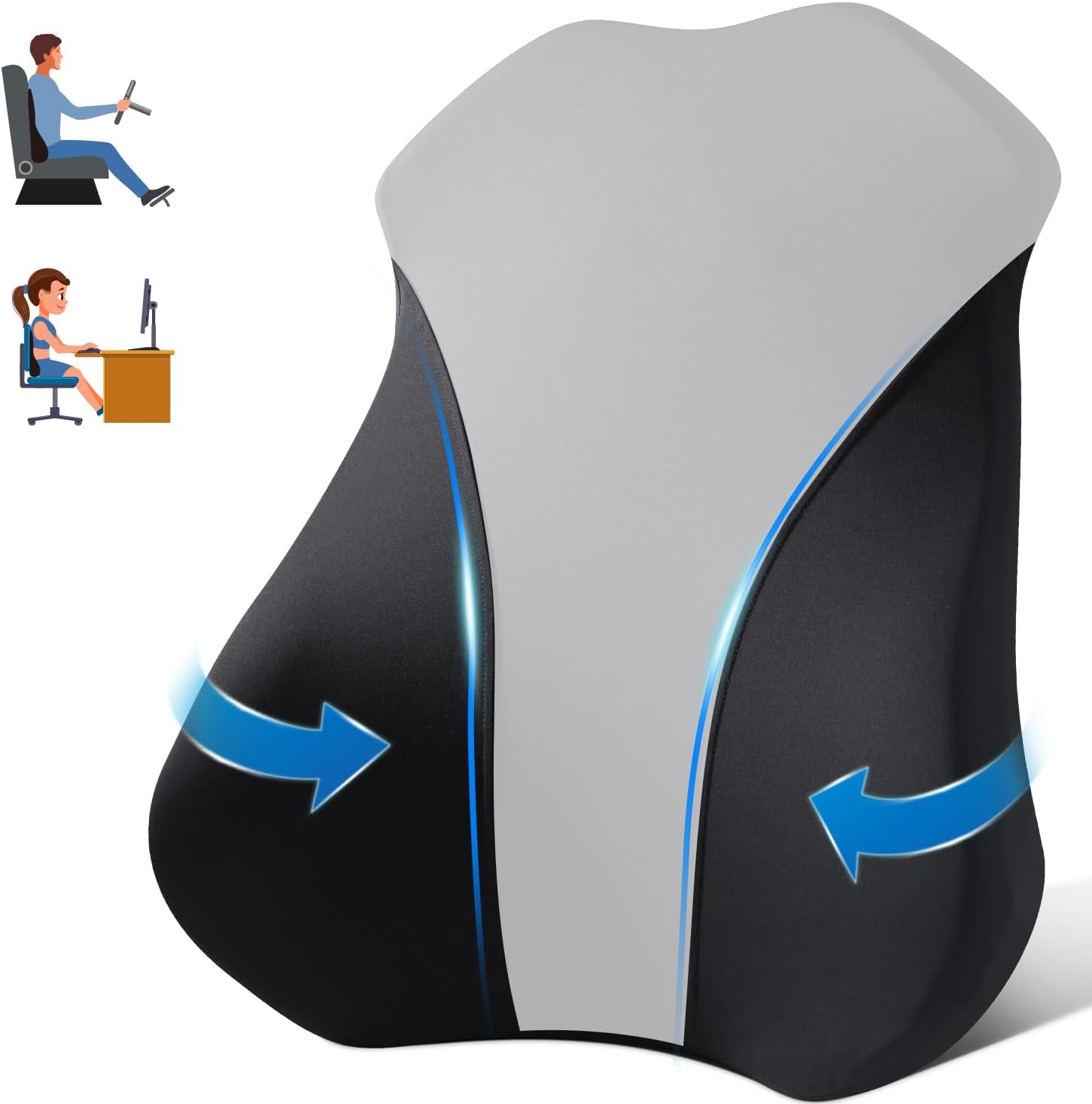 Almohada de apoyo lumbar para silla de oficina, automóvil, soporte de espalda de espuma viscoelástica para aliviar el dolor de espalda, cojín de