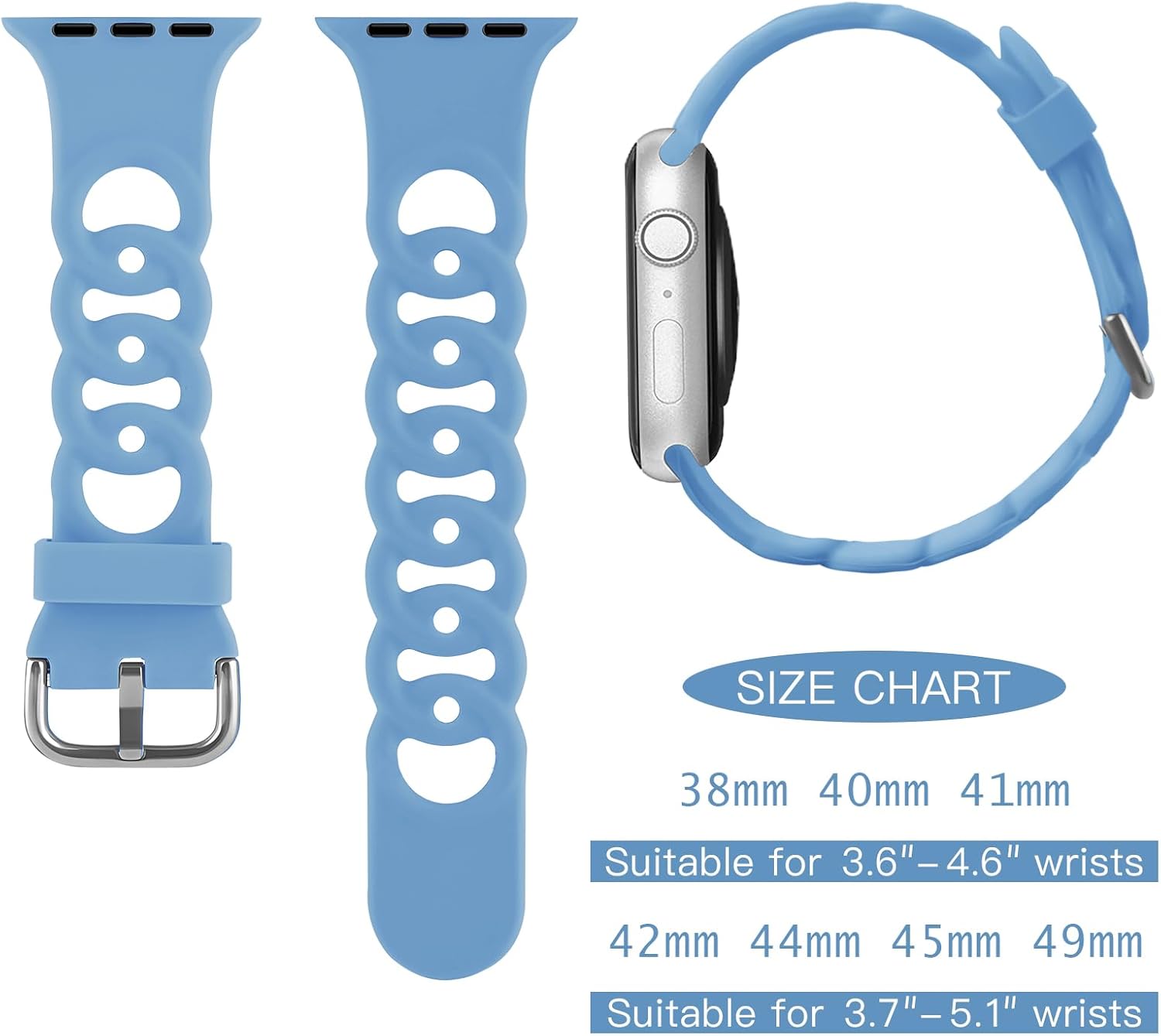 Paquete de 3 correas de silicona compatibles con Apple Watch de 1.496 pulgadas, 1.575 pulgadas, 1.614 pulgadas, 1.654 pulgadas, 1.732 pulgadas,