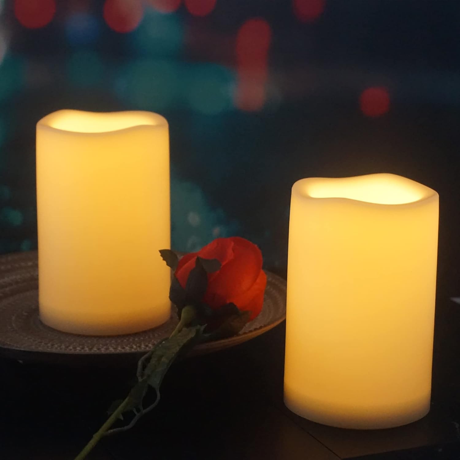 Velas LED de 4 x 6 pulgadas sin llama para exteriores, funciona con pilas, luces de plástico parpadeantes con temporizador para decoración del
