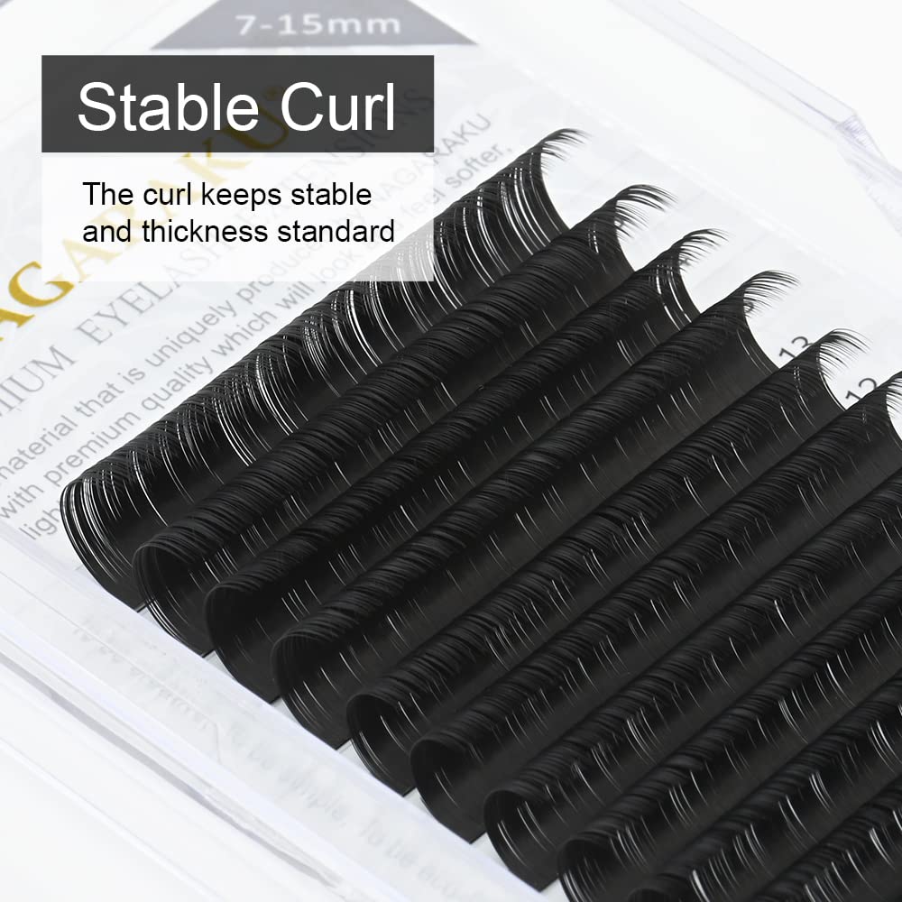 NAGARAKU Extensiones de pestañas individuales de 0.05 CC rizo 0.276-0.591 in, bandeja mixta clásica negro mate suave, visón sintético natural, 16