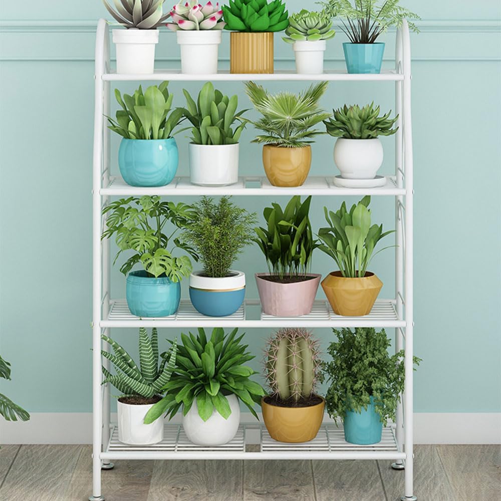 IOEDHW Estante de metal de 4 niveles para plantas de interior, estante de exhibición de plantas múltiples, soporte para plantas de pie, soporte