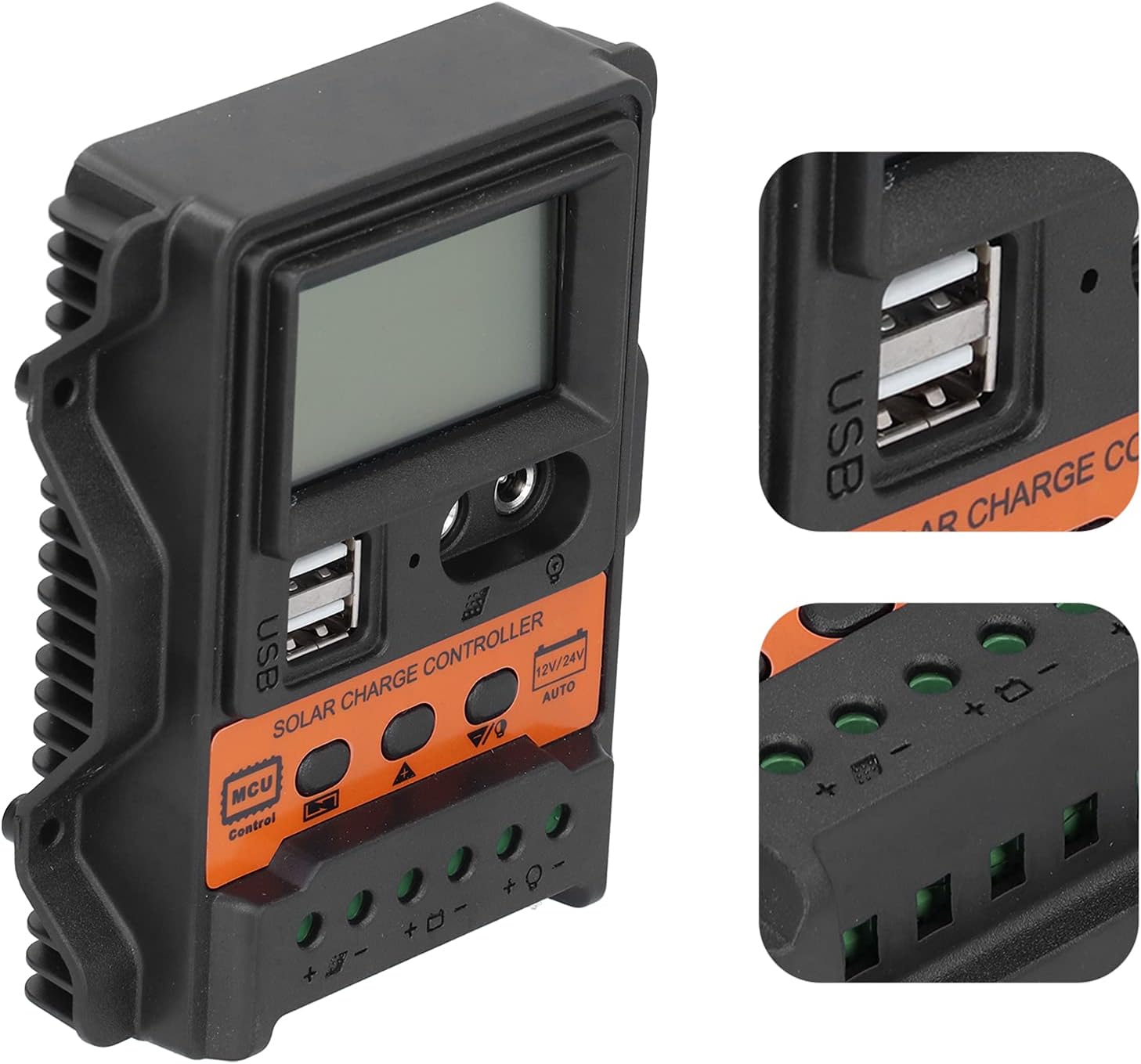 Controlador solar LCD, controlador de carga solar de 12 V a 24 V, regulador inteligente de batería de panel solar con controladores de carga de