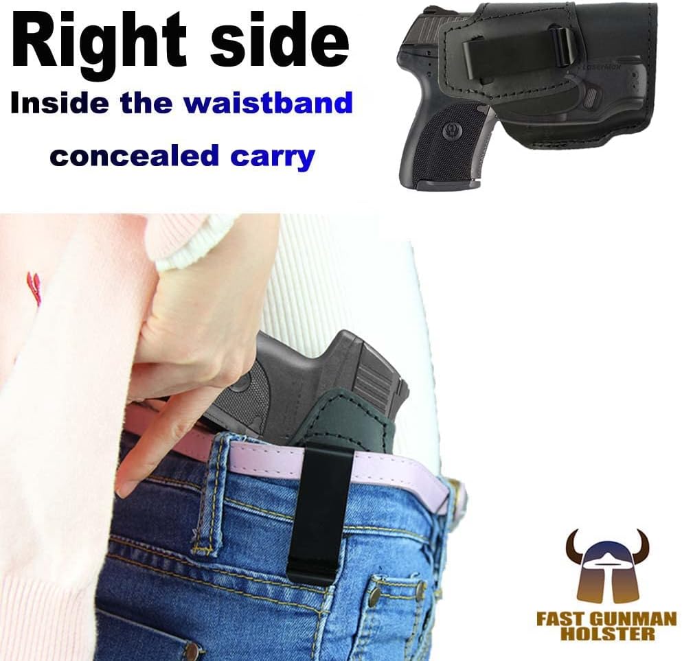IWB y OWB Funda de cuero para Ruger EC9S con láser y EC9 LC9S LC9 LC380 con láser se adapta a la cintura interior oculta o transporte abierto en la