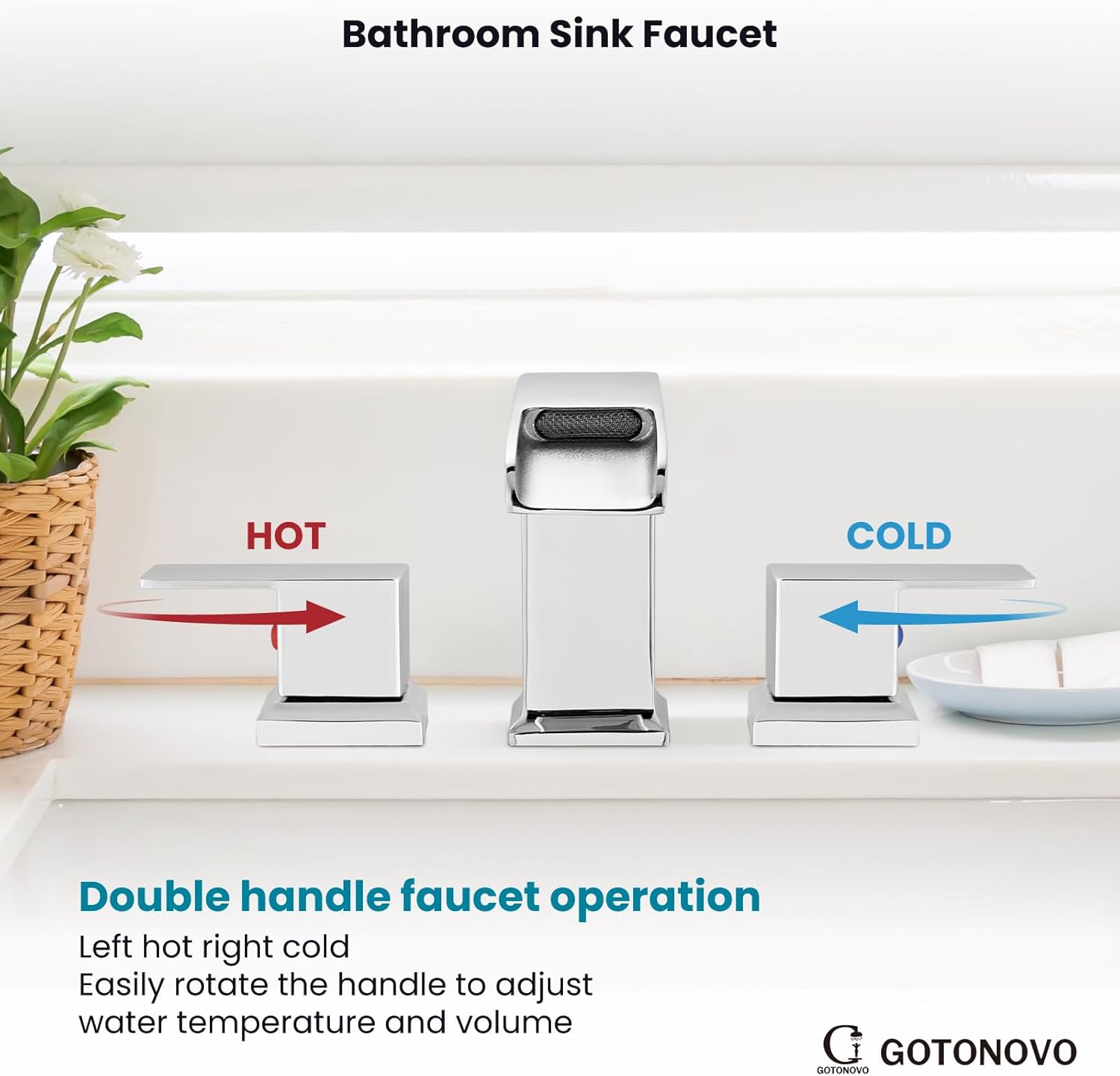 gotonovo Grifo de lavabo de baño de cascada generalizada, doble asa, cromo pulido, grifo de mezcla de 8 pulgadas con mangueras de suministro de agua