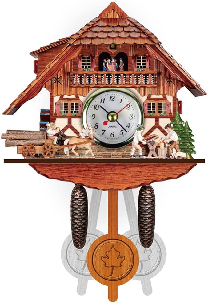 ikasus Reloj de cuco de cuarzo, reloj de cuco de pared, reloj de chalet tradicional, reloj de péndulo de madera antigua, pantalla de hora, reloj