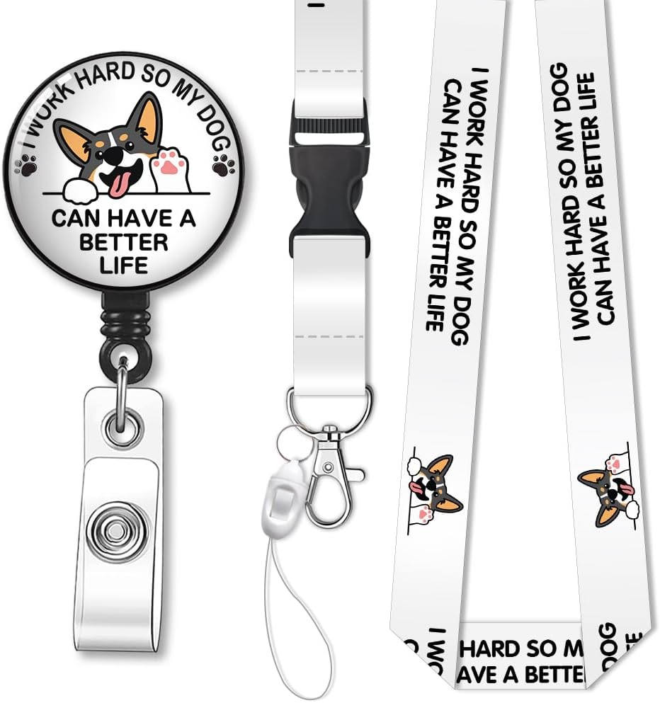 ZBBFSCSB My Dog Can Have A Better Life Corgi – Carrete de identificación para enfermera con juego de cordón, tarjeta de identificación con nombre de