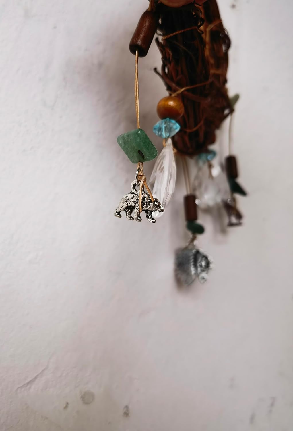Atrapasueños de ratán natural con aleación de oso lobo jefe colgante de decoración de pared regalo para niños Remorlet