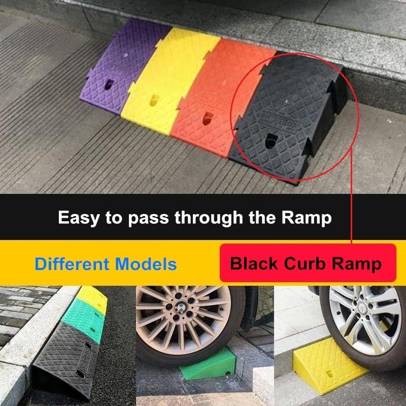 Paquete de 2 rampas portátiles de 4.3 pulgadas de alto de plástico ligero, juego de rampas de umbral de plástico resistente para autos bajos,