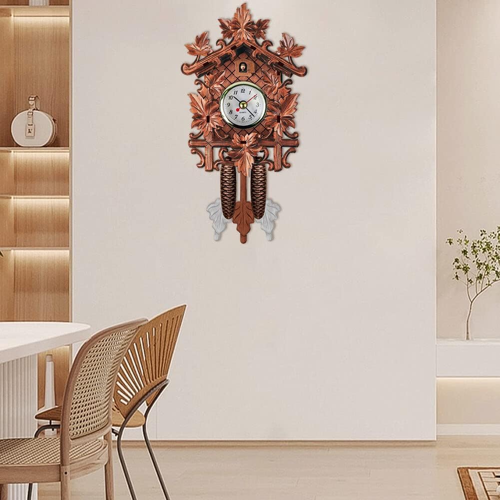 ikasus Reloj de cuco de cuarzo, reloj de cuco de pared, reloj de chalet tradicional, reloj de péndulo de madera antigua, pantalla de hora, reloj