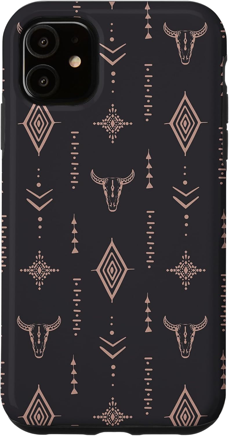 Funda con patrón azteca para iPhone 11 Western Country Rodeo Bull Skull