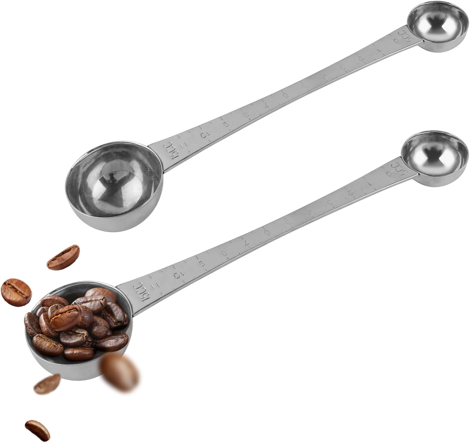 AUEAR, Endurance – Cuchara medidora de café de acero inoxidable, 1 cucharada y 1 cucharadita de mango largo con marca de garrapata para té y azúcar