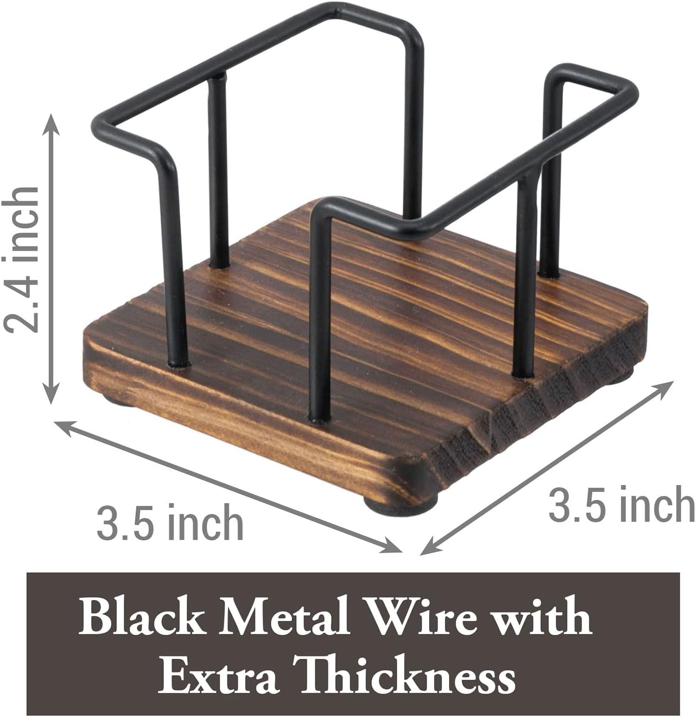 MyGift Moderno rústico quemado de madera maciza e industrial de alambre de metal negro mate, soporte de cubo de notas adhesivas, escritorio de