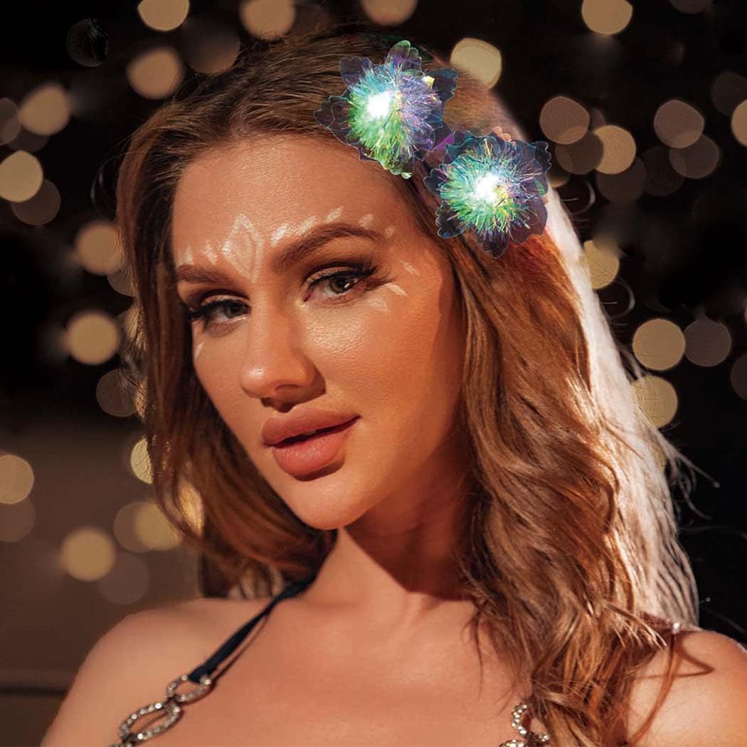 JEWEKY Pinzas para el cabello con luces LED, horquillas brillantes para fiestas rave, accesorios para el cabello para mujeres y niñas (flor colorida)