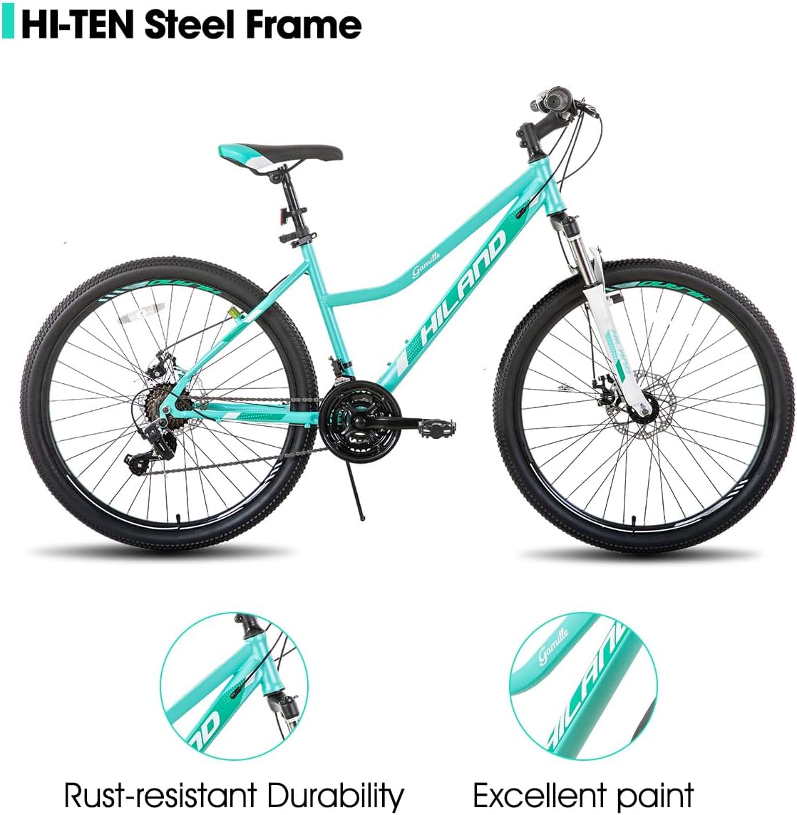 Hiland – Bicicleta de montaña de 26 pulgadas para mujer, con marco pasante, Shimano 21 velocidades, horquilla de suspensión MTB, bicicleta para