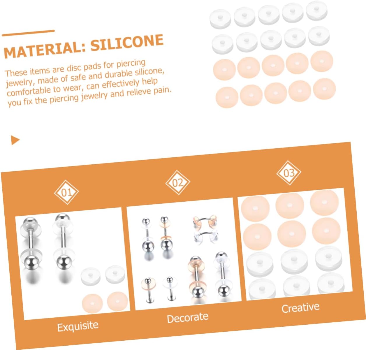 EXCEART 20 unids Junta invisible de silicona pendientes de silicona pendientes transparentes almohadillas de disco de silicona Piercing disco