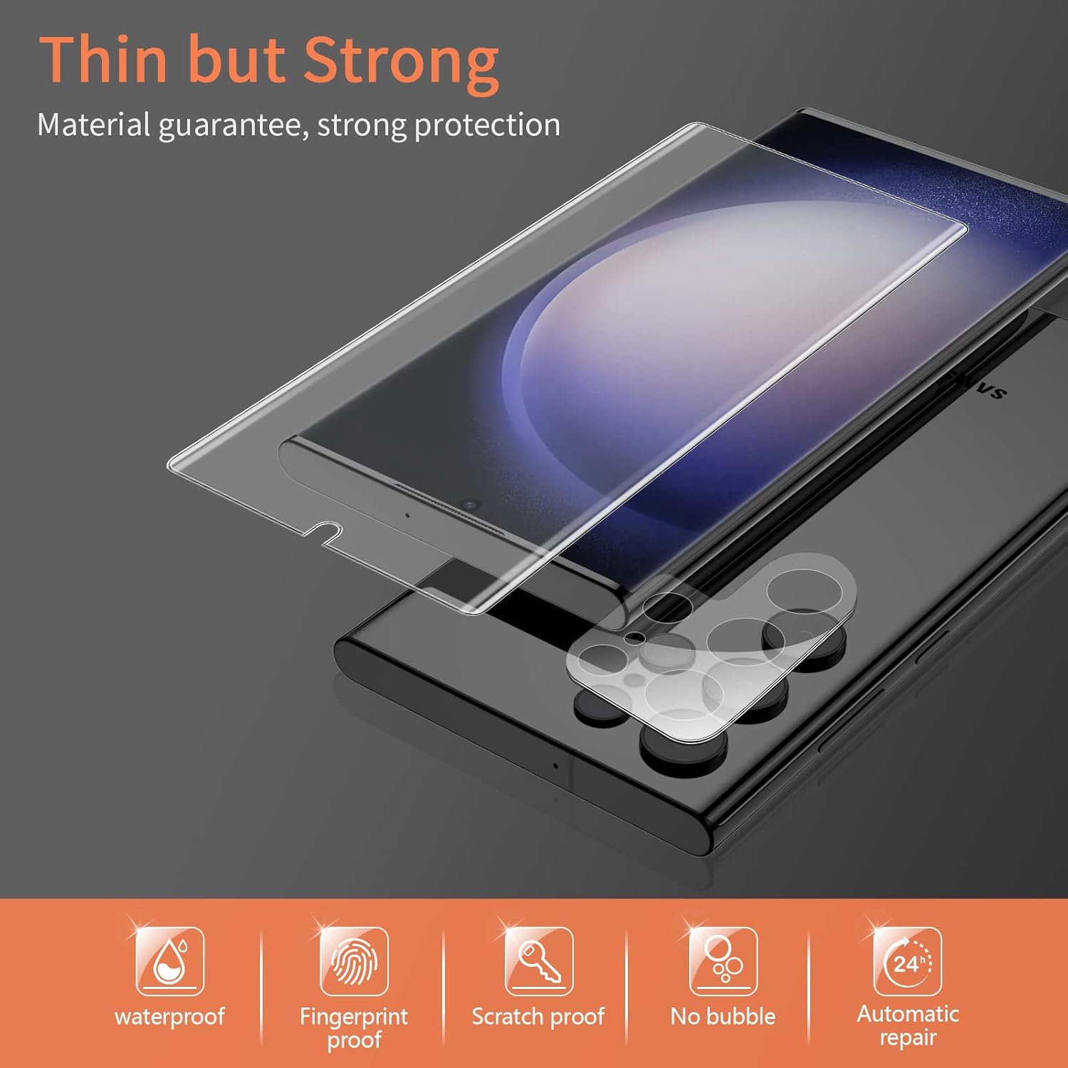 Paquete de 2+2 Protector de pantalla de TPU para Samsung Galaxy S23 Ultra, paquete de 2 protectores de pantalla de TPU flexible con 2 protectores de