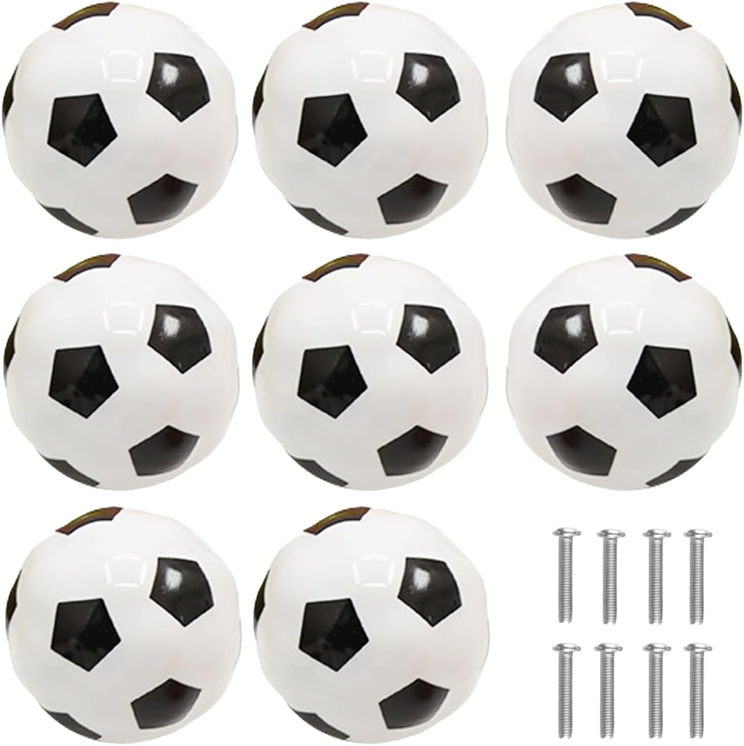 Tverghvad Pomos de cerámica para tocadores de pelota de fútbol, paquete de 8 manijas para muebles de cocina, pomos para muebles de cocina para niños