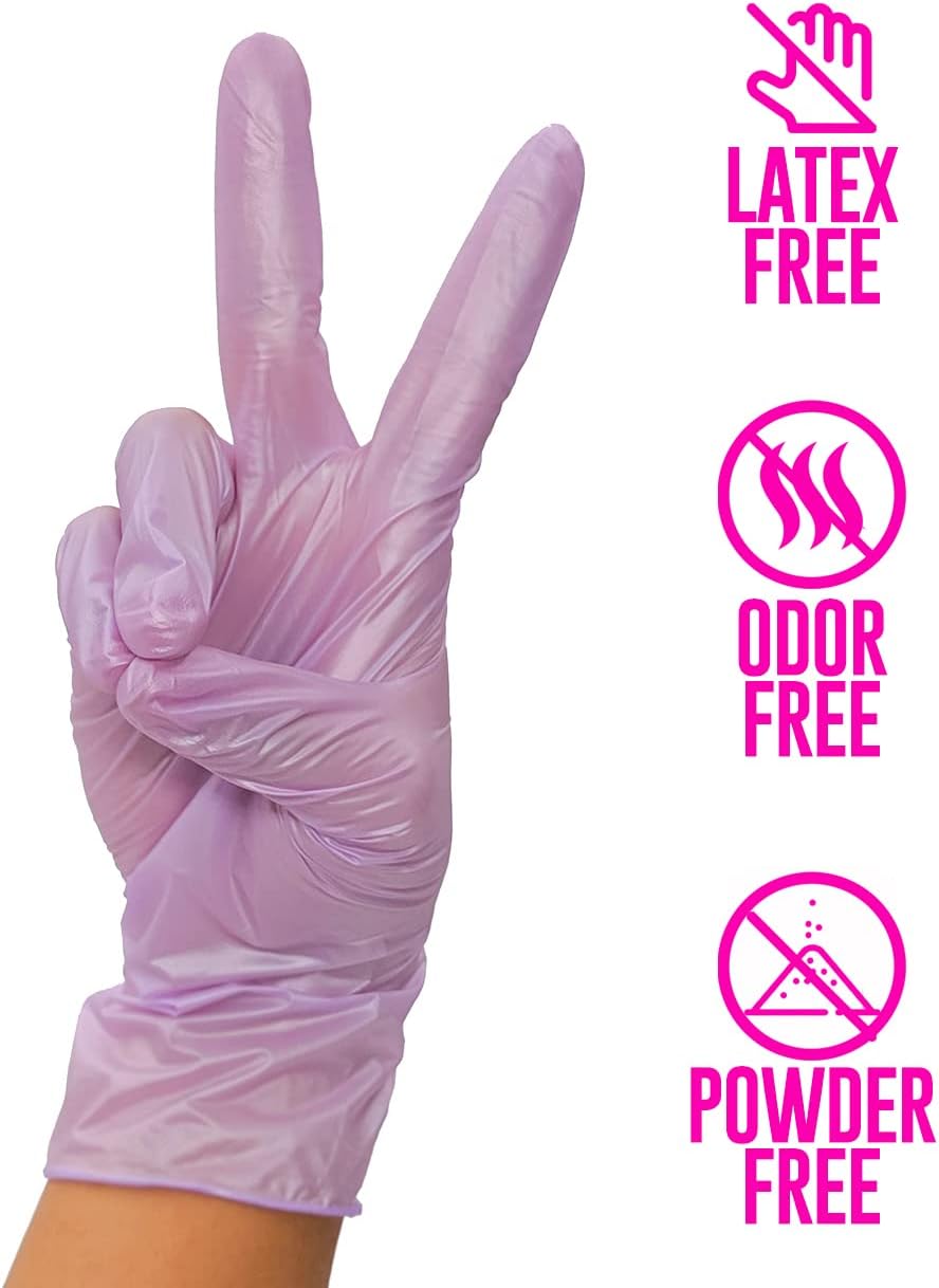Colortrak Luminous Collection – Guantes desechables de nitrilo color lila, sin látex, puntas de dedos texturizadas