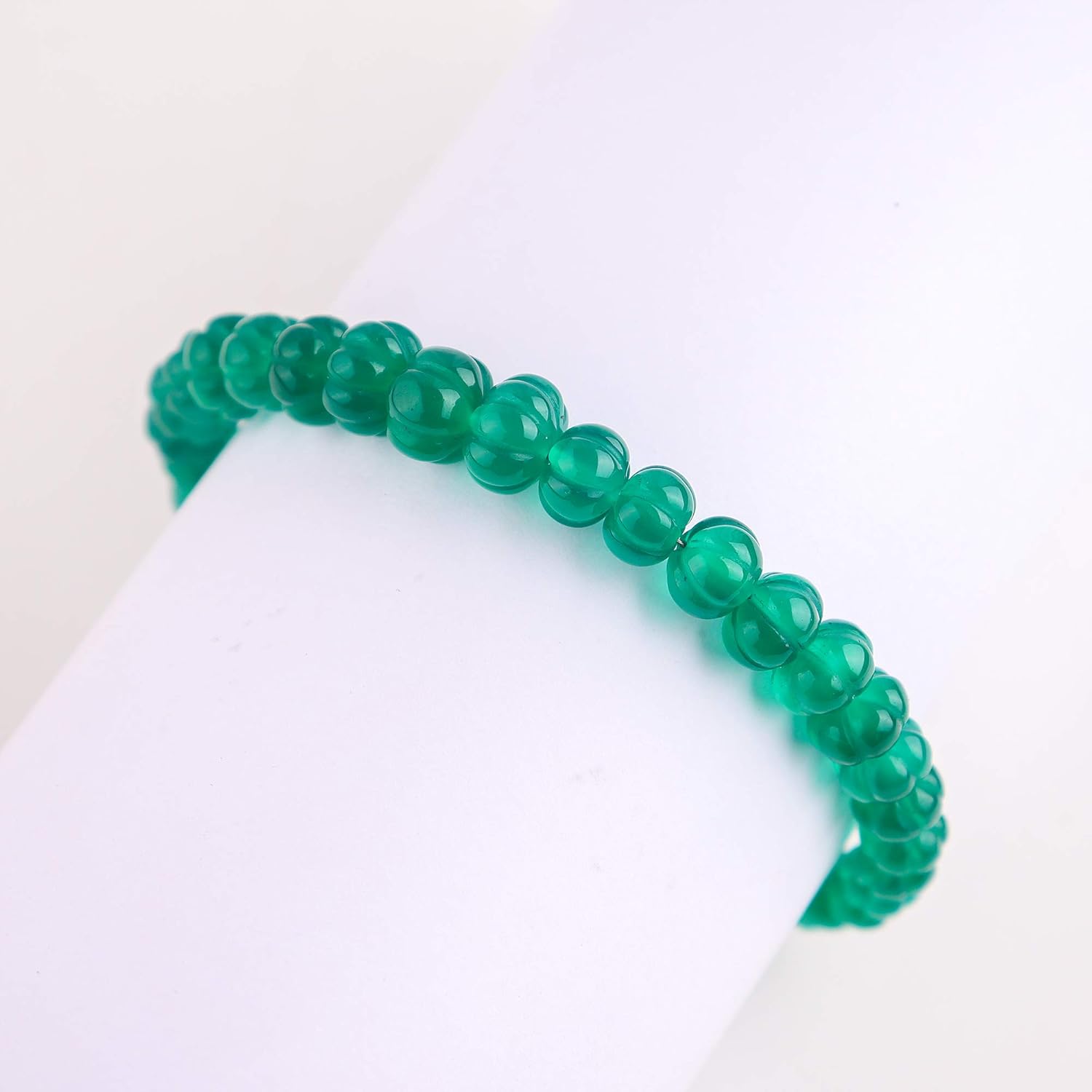 InfinityGemsArt Green Onyx Stone Bracelet for Women Gemstone Carved Flower Birthstone, Natural Gemstone Beads, Dainty Handmade Jewelry, Chakra