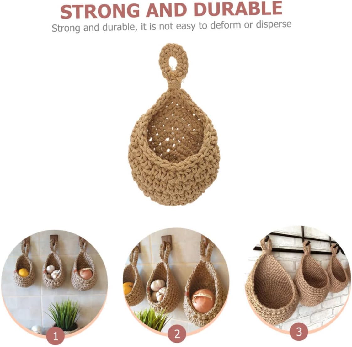 Housoutil 2 cestas colgantes tejidas para plantas de pared, cesta de frutas y verduras, cesta de frutas colgantes, macetas de pared de red, cesta de