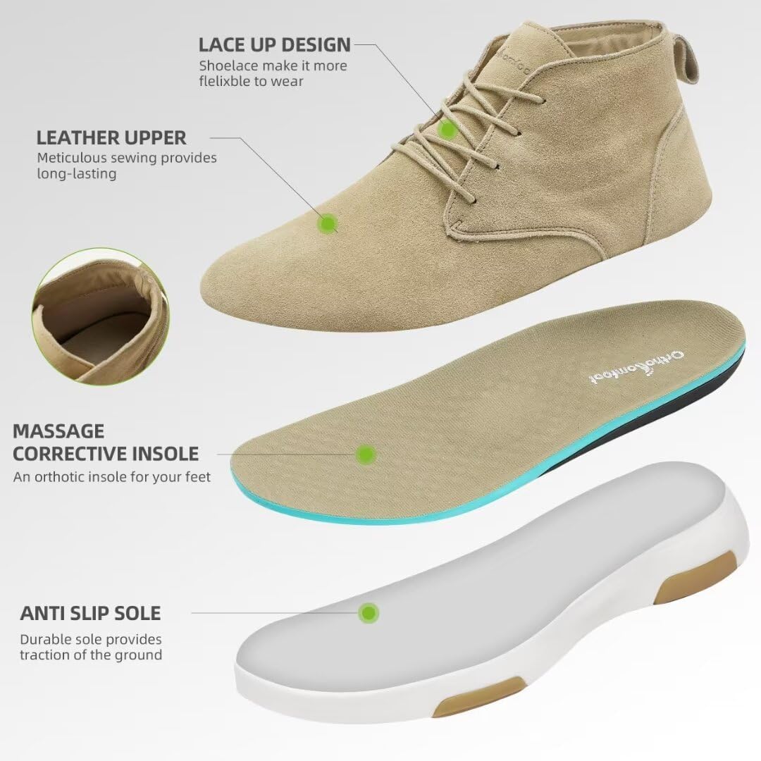 OrthoComfoot Botas cómodas para hombre con soporte de arco, de cuero auténtico, para exteriores, zapatos Oxford para caminar para fascitis plantar,