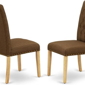 East West Furniture BRP4T18 Parson – Juego de 2 sillas de comedor tapizadas de tela de lino marrón con botones y ribete de clavos, color roble East West Furniture BRP4T18 Parson – Juego de 2 sillas de comedor tapizadas de tela de lino marrón con botones y ribete de clavos, color roble