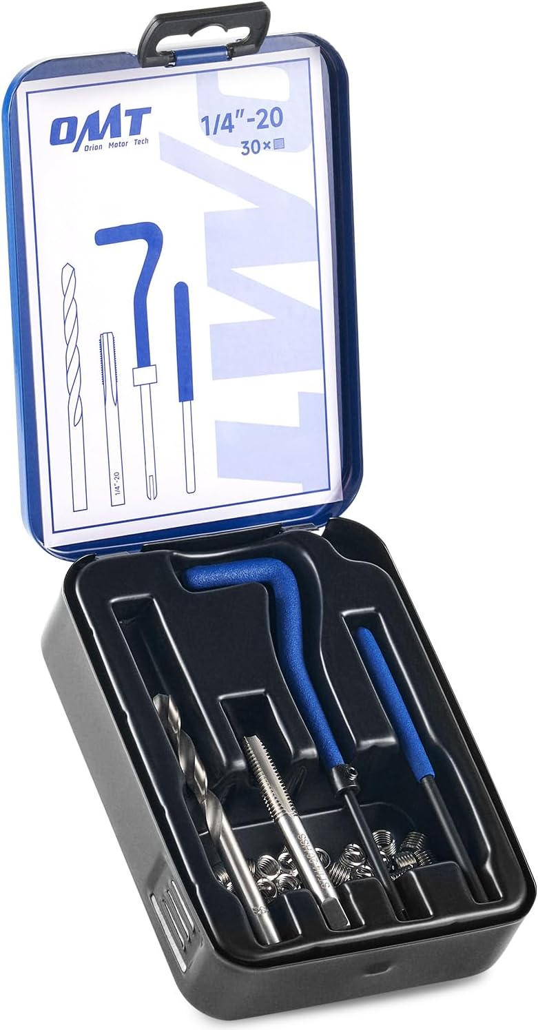 Orion Motor Tech Kit de reparación de roscas helicoidales, juego de herramientas de reparación de roscas de 14″-20 con broca HSS e insertos de 30