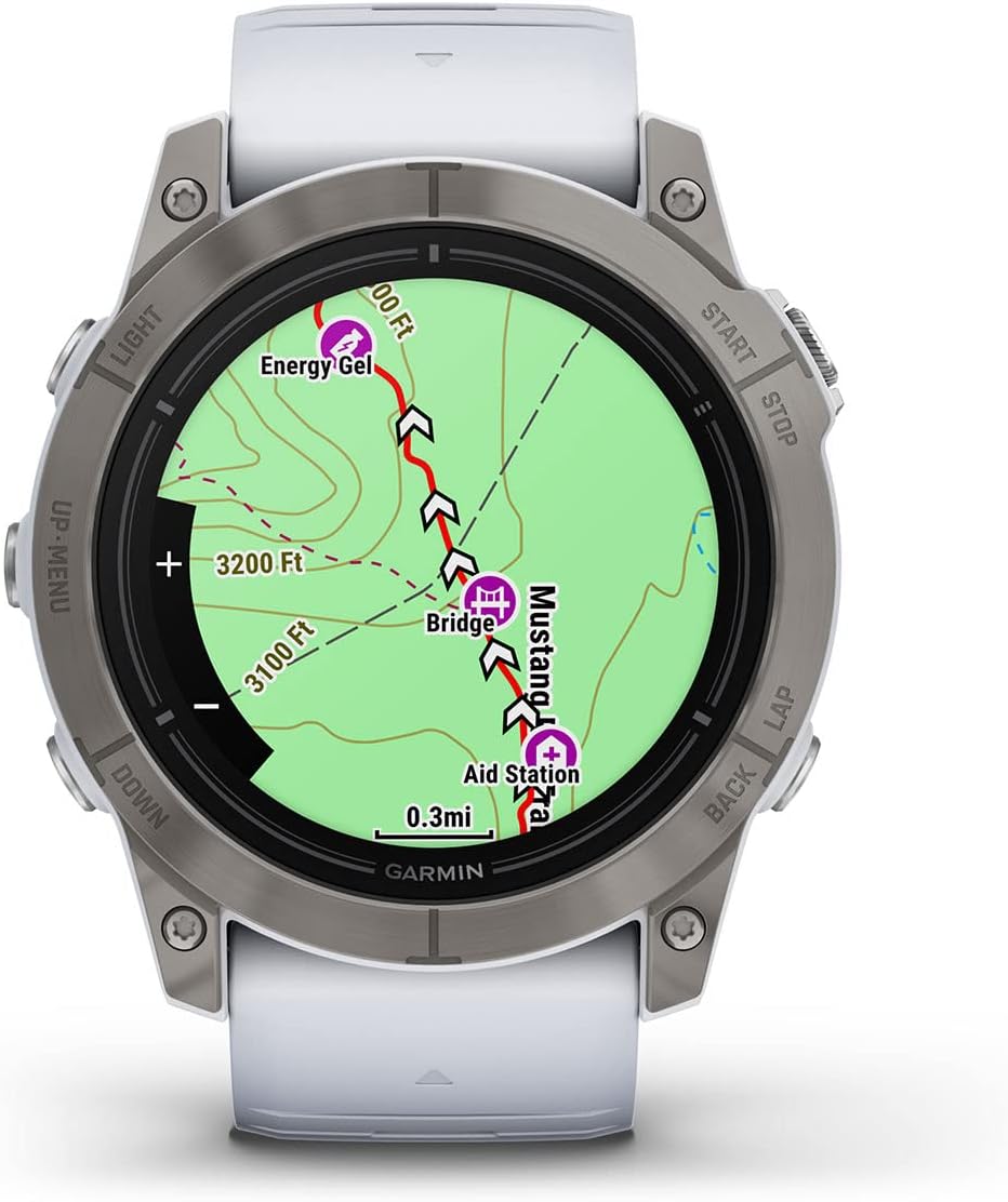 Garmin epix Pro (Gen 2) Sapphire (TitanioPiedra Blanca) Reloj GPS para exteriores  2.008 in con pantalla AMOLED y linterna integrada  Paquete de