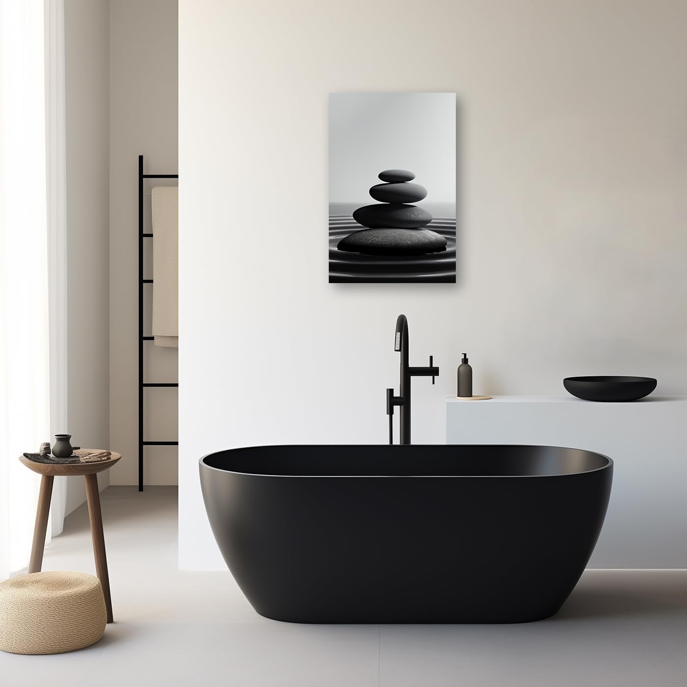 DOARTDO Lienzo de piedra zen para pared, diseño de piedras de spa en blanco y negro, marco moderno de meditación espiritual, decoración de baño