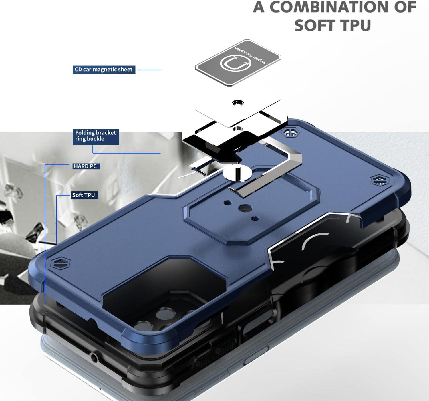 Amosry – Funda compatible con Samsung Galaxy A23 5G, resistente, resistente a los golpes, antideslizante, soporte de anillo, con magnético, para