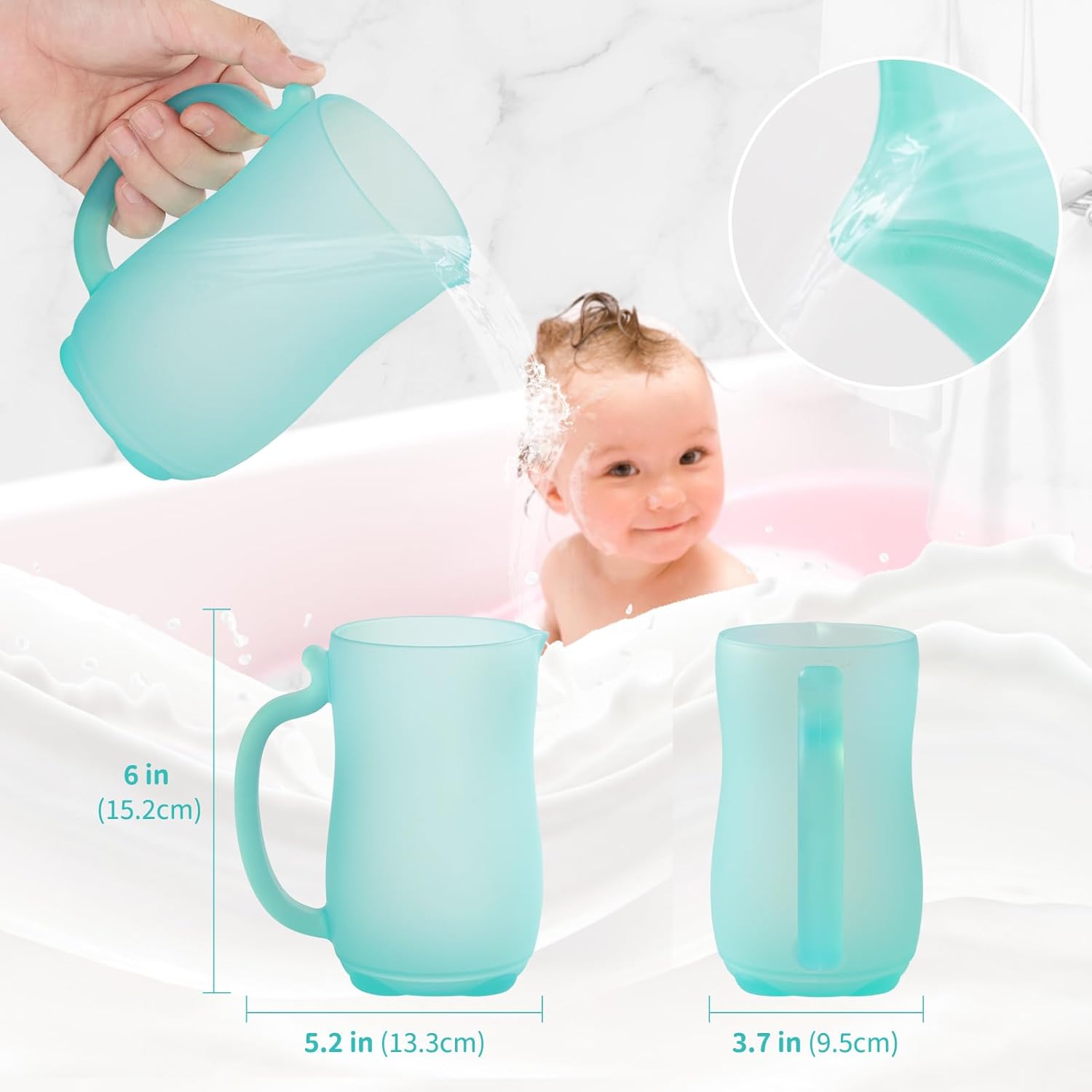 WEYOVGO Taza de enjuague de baño para bebé, champú de silicona de grado alimenticio y enjuague corporal para niños, con mango de fácil agarre para