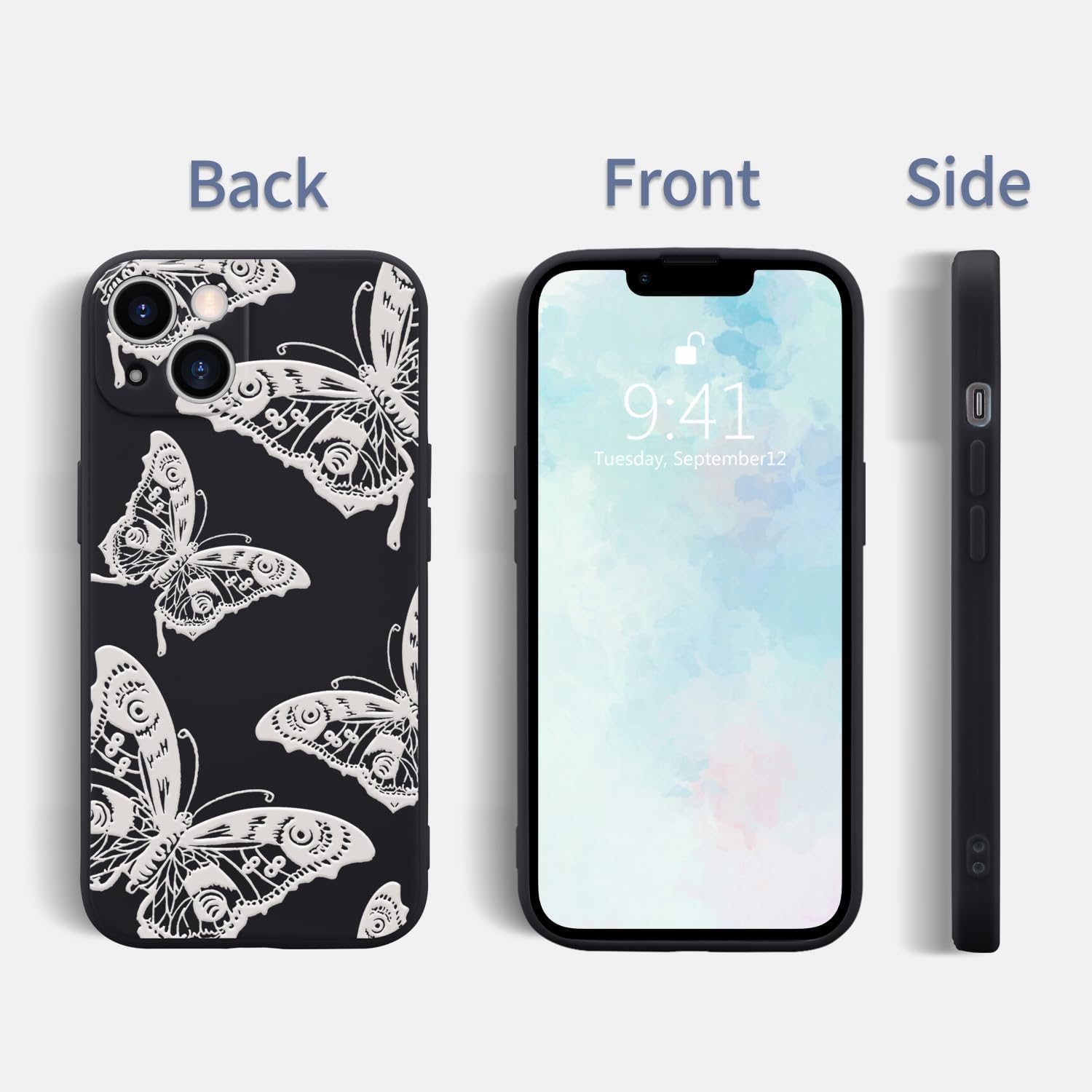 Funda de teléfono con diseño de mariposa blanca para iPhone 11 3D, funda de silicona líquida de gel suave, antiarañazos, duradera, femenina, mate,