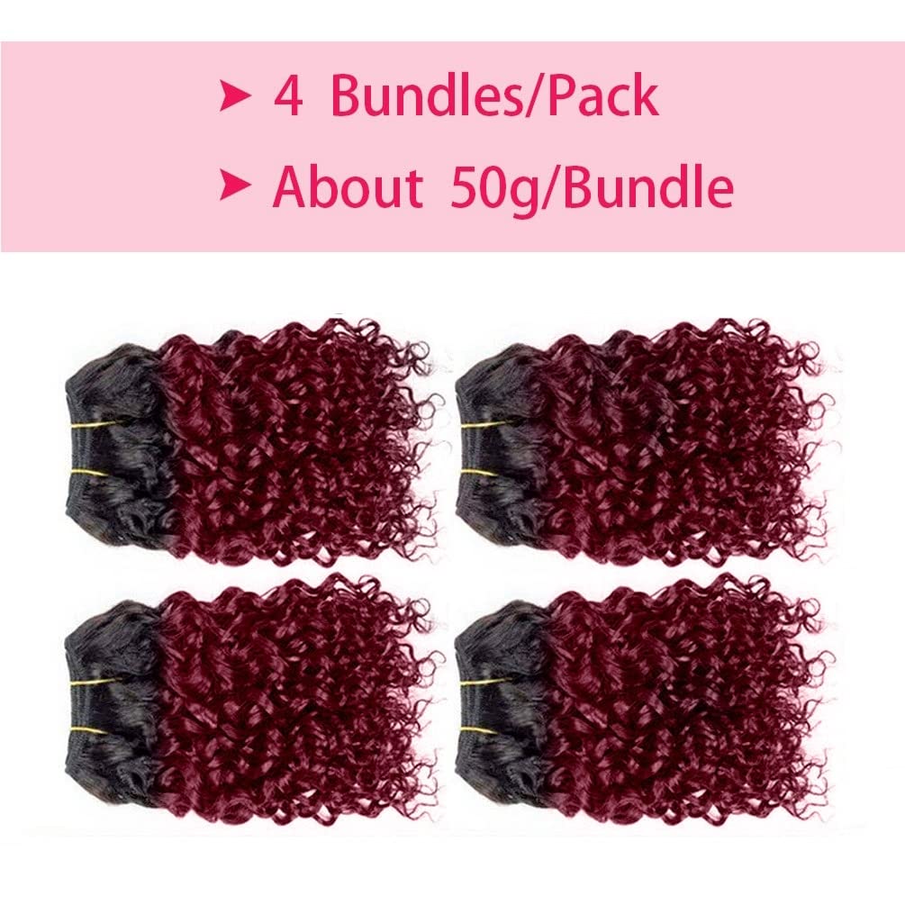 Paquetes de cabello humano rizado, paquetes de cabello humano rizado, 4 paquetes de cabello humano virgen brasileño 1B99J, 1.76 ozpaquete (8, 1B 99J)