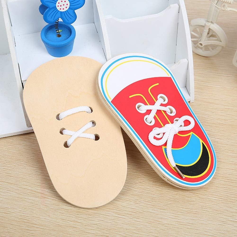 Aprender a atar tus propios zapatos de madera para enhebrar zapatos de cordones Kits de aprendizaje temprano para niños  Zapatos de cordones de