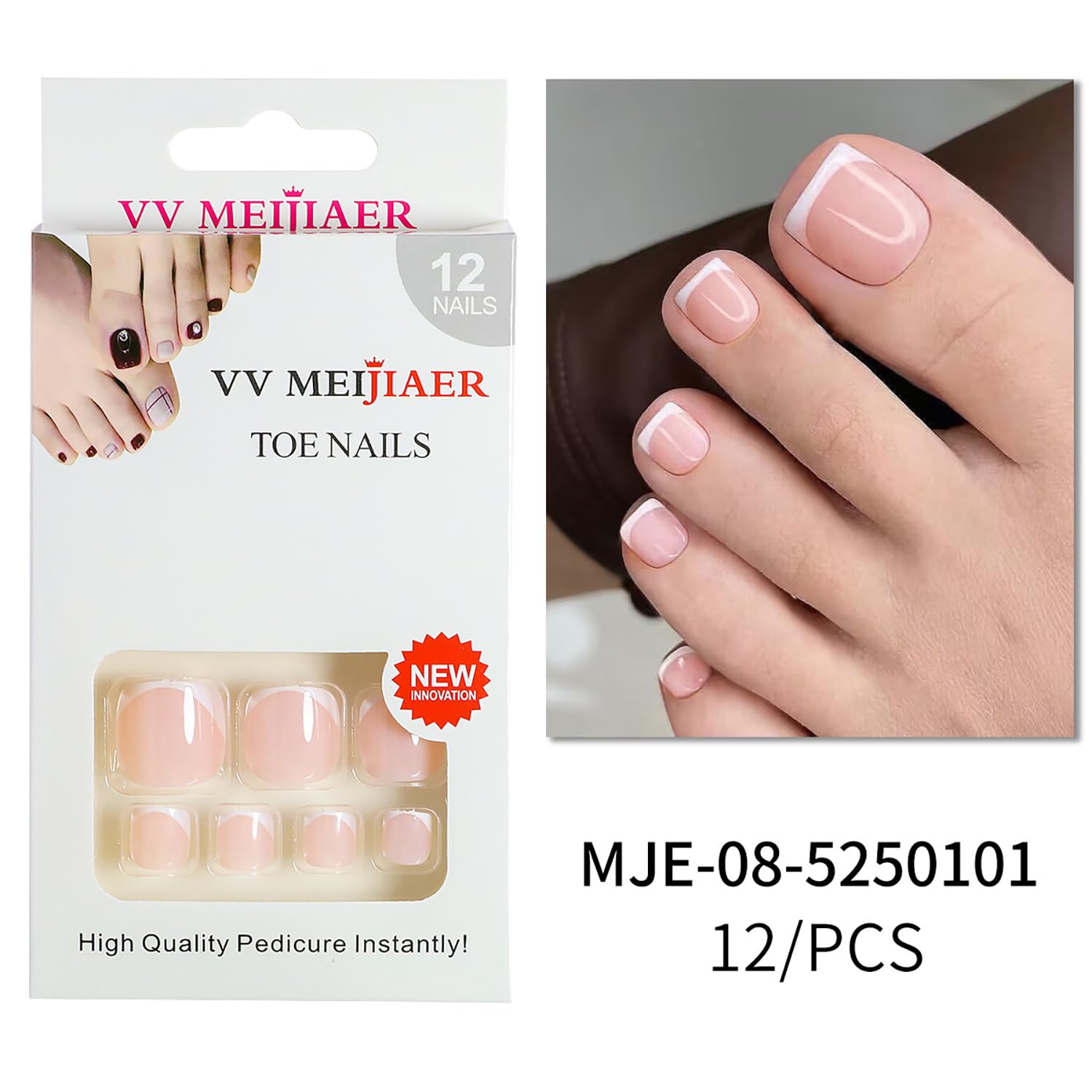 Uñas postizas a presión con punta francesa, uñas postizas cortas, cobertura completa, para pegar en las uñas de los pies, color rosa nude, uñas