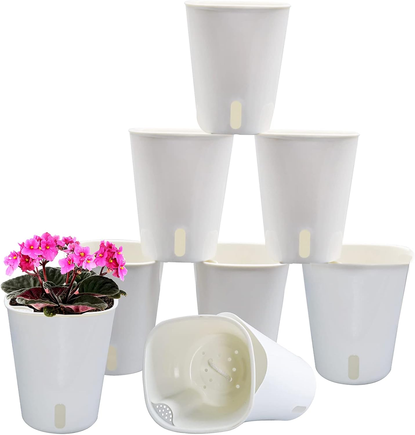 Macetas de riego automático de 5 pulgadas, 5 juegos de macetas de riego automático para plantas de interior con indicador de nivel de agua y
