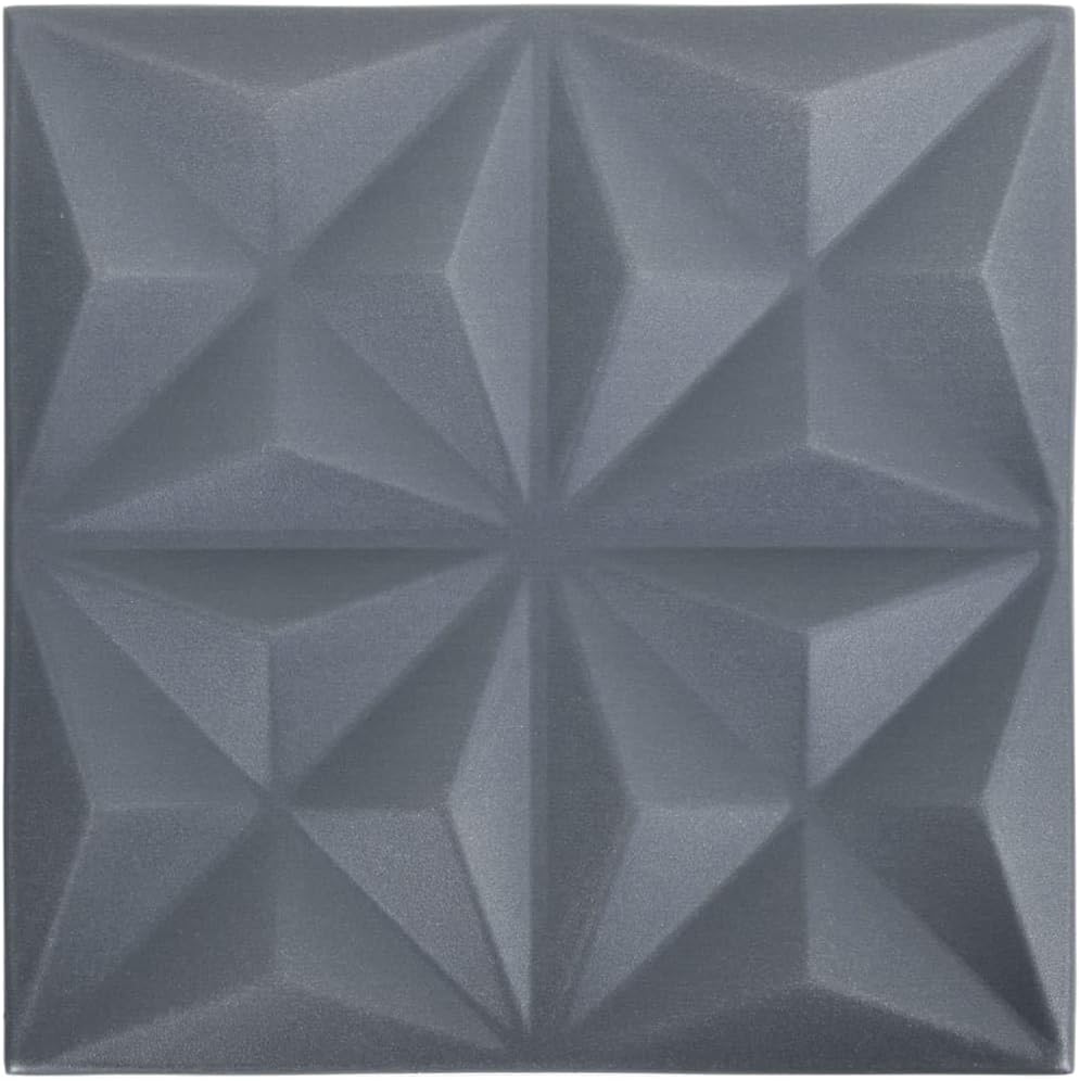 CHARMMA 3D Wall Panels 12 pcs 19.7″x19.7″ Origami Gray 32.3 ft-3504