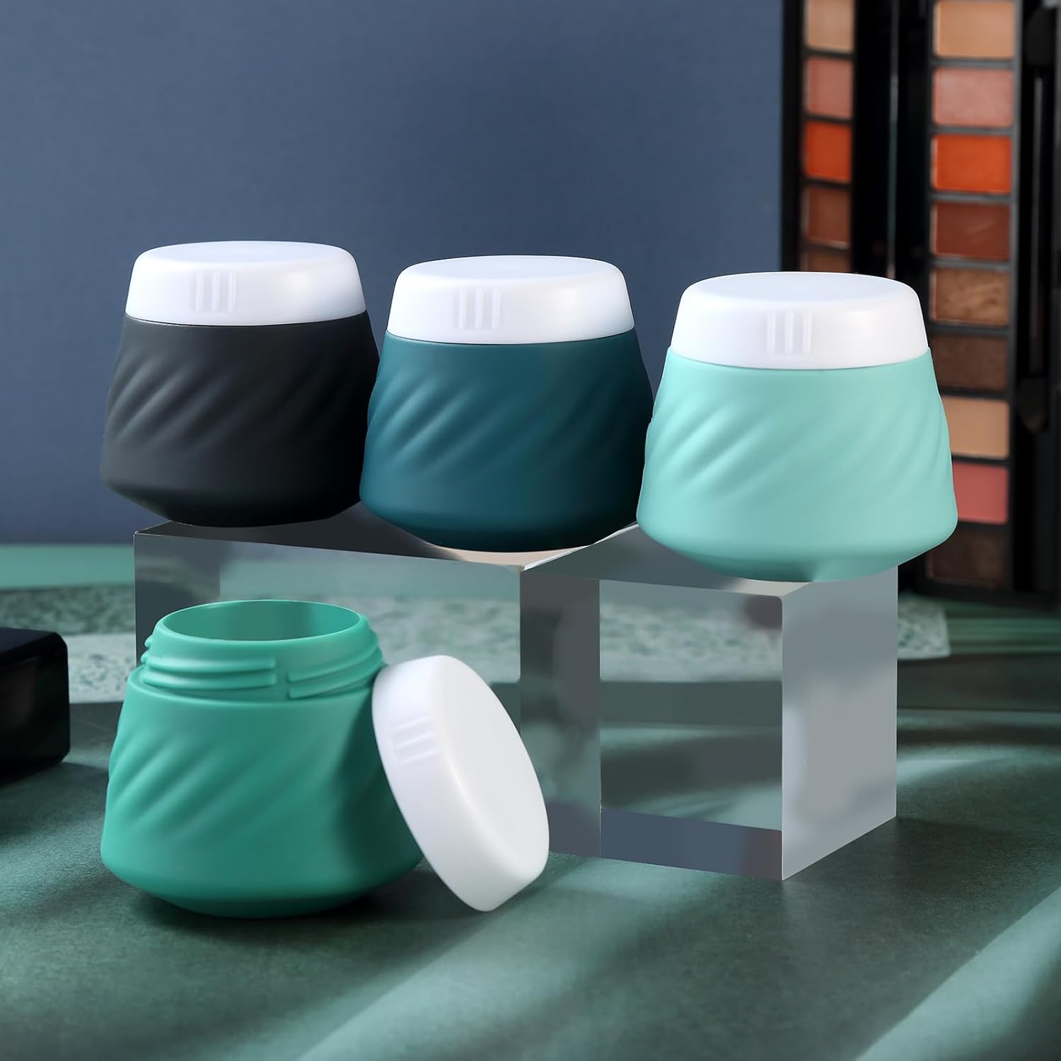Gemice Recipientes de viaje para artículos de tocador, tarros de crema de silicona aprobados por la TSA recipientes de tamaño de viaje con bolsa