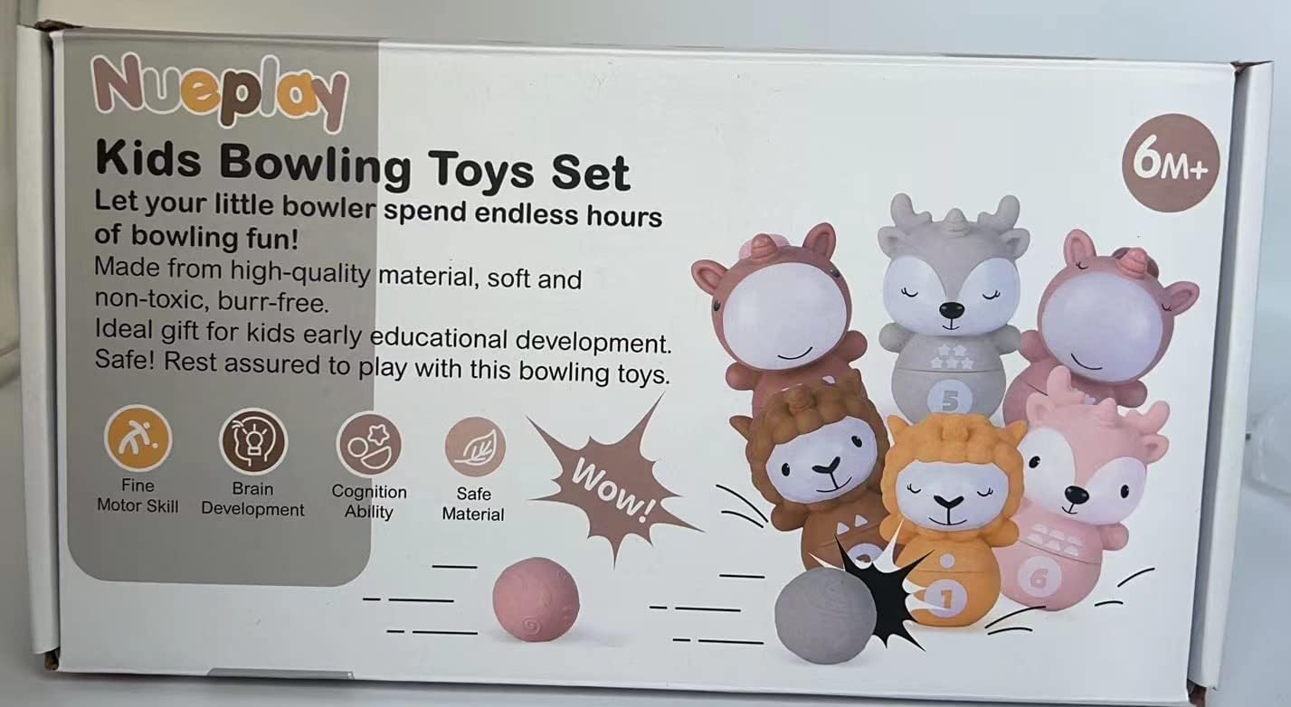 Nueplay 8 Pcs Kids Bowling Toys Set, Matching & Sorting Fine Motor Games, Learning Toys for 1 2 3 Year Old Toddlers, Christmas Birthday Gifts for