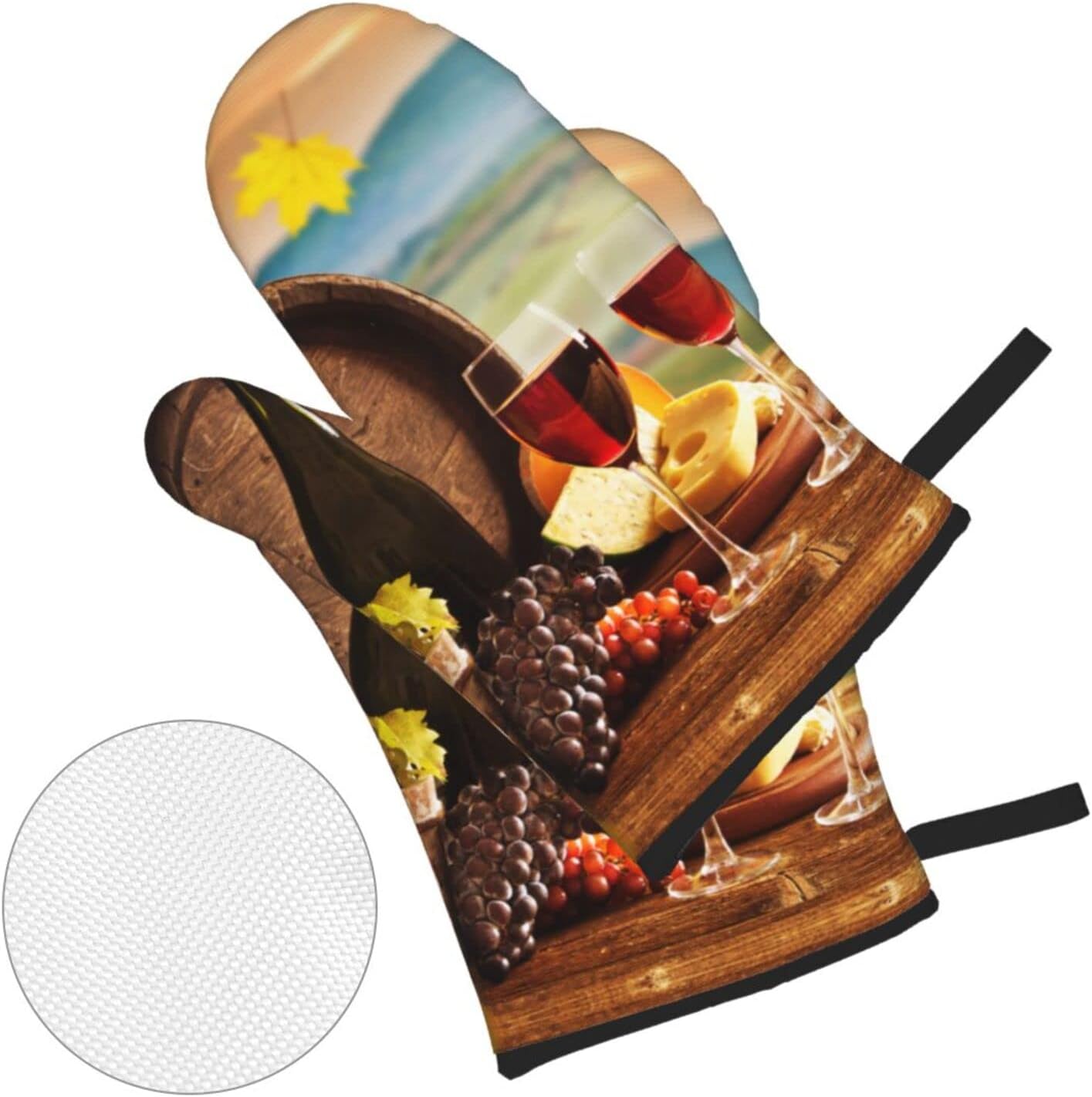 Juego de 4 manoplas de horno y soportes para ollas con temática de vino, guantes resistentes al calor para cocina, hornear, asar a la parrilla,