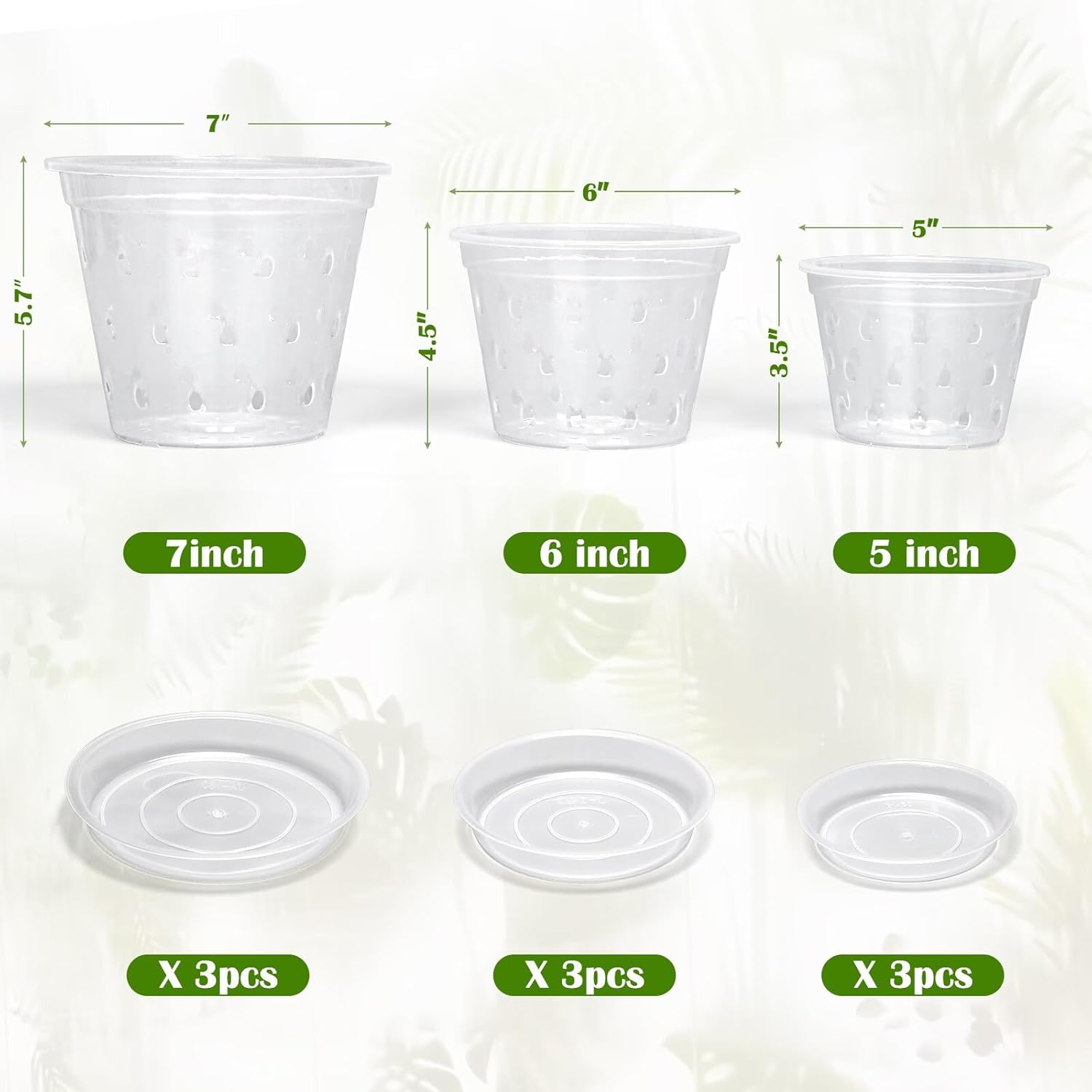 RAOOKIF Paquete de 9 macetas de orquídeas transparentes para trasplantar 5, 6 y 7 pulgadas, macetas de plástico para orquídeas con agujeros y