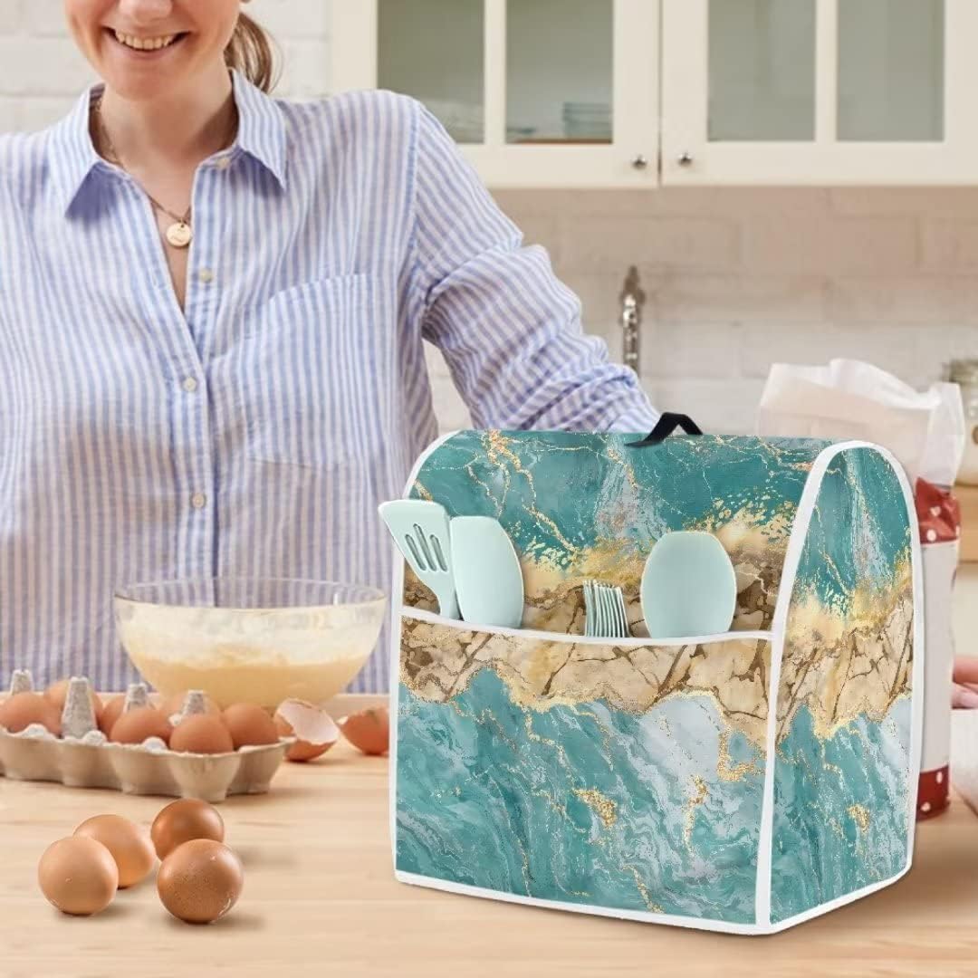 Cubierta antipolvo con estampado de mármol verde azulado para máquina exprimidora, compatible con Kitchen Aid Bowl Lift de 6 a 8 cuartos de galón,